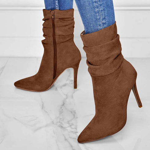 Pointed Toe Stiletto Heel Ankle Boots For Women Side Zipper Shoes - ROUTINE FASHION